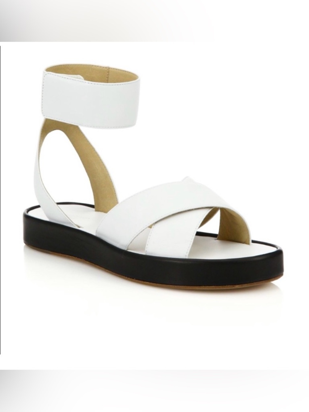 Rag & Bone Venus White Leather Ankle Cuff Flatform Sandals